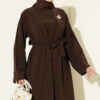 Brooch-Embellished Abaya Two-Piece Set Brown – Bild 2