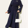 Brooch-Embellished Abaya Two-Piece Set Navy Blue