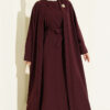 Brooch-Embellished Abaya Two-Piece Set Plum