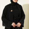 Brooch-Embellished Abaya Two-Piece Set Black – Image 2