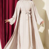 Brooch-Embellished Abaya Two-Piece Set Stone