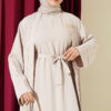 Brooch-Embellished Abaya Two-Piece Set Stone – Image 2