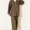 Brooch-Embellished Jacket and Two-Piece Set Khaki
