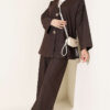 Brooch-Embellished Jacket and Two-Piece Set Brown