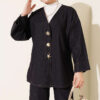 Brooch-Embellished Jacket and Two-Piece Set Navy Blue - immagine 2