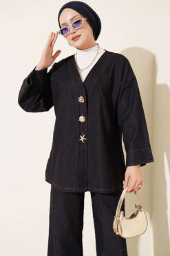 Alternative view of Brooch-Embellished Jacket and Two-Piece Set Navy Blue