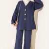 Brooch-Embellished Jacket and Two-Piece Set Blue