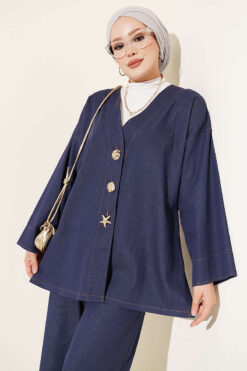 Alternative view of Brooch-Embellished Jacket and Two-Piece Set Blue