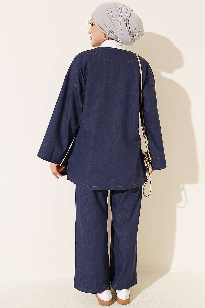 Brooch-Embellished Jacket and Two-Piece Set Blue - immagine 3