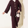 Brooch-Embellished Jacket and Two-Piece Set Plum