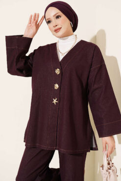 Alternative view of Brooch-Embellished Jacket and Two-Piece Set Plum