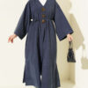 Brooch-Embellished Drawstring Hooded Sweatshirt Navy Blue