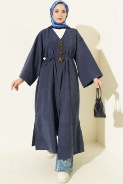 Brooch-Embellished Drawstring Hooded Sweatshirt Navy Blue