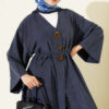 Brooch-Embellished Drawstring Hooded Sweatshirt Navy Blue - Image 2