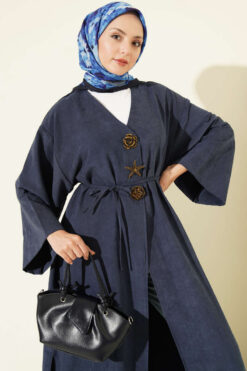 Alternative view of Brooch-Embellished Drawstring Hooded Sweatshirt Navy Blue