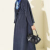Brooch-Embellished Drawstring Hooded Sweatshirt Navy Blue - Image 3