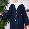 Brooch Button-Detail Denim Kimono Navy Blue – Image 3
