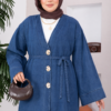 Brooch Button-Detail Denim Kimono Blue – Image 2