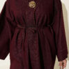 Long Coat with Brooch and Tie Closure Burgundy - Afbeelding 4