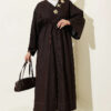 Long Coat with Brooch and Tie Closure Brown