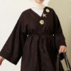 ⁦Long Coat with Brooch and Tie Closure Brown⁩ - الصورة ⁦2⁩