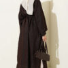 ⁦Long Coat with Brooch and Tie Closure Brown⁩ - الصورة ⁦3⁩