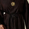 ⁦Long Coat with Brooch and Tie Closure Brown⁩ - الصورة ⁦4⁩