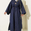 Long Coat with Brooch and Tie Closure Denim