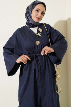 Alternative view of Long Coat with Brooch and Tie Closure Denim