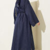 ⁦Long Coat with Brooch and Tie Closure Denim⁩ - الصورة ⁦3⁩
