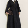 Long Coat with Brooch and Tie Closure Dark Navy