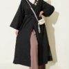 Long Coat with Brooch and Tie Closure Black
