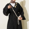 Long Coat with Brooch and Tie Closure Black – Bild 2