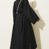 Long Coat with Brooch and Tie Closure Black – Bild 3