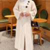Long Knit Cardigan with Brooch Ecru
