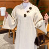 Long Knit Cardigan with Brooch Ecru - الصورة 3