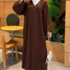 Long Knit Cardigan with Brooch Brown