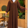 Long Knit Cardigan with Brooch Brown - immagine 2