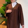 Long Knit Cardigan with Brooch Brown - immagine 3