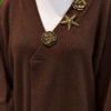 Long Knit Cardigan with Brooch Brown - immagine 5