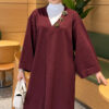 Long Knit Cardigan with Brooch Plum