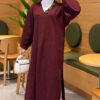 Long Knit Cardigan with Brooch Plum - immagine 2