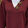 Long Knit Cardigan with Brooch Plum - immagine 5