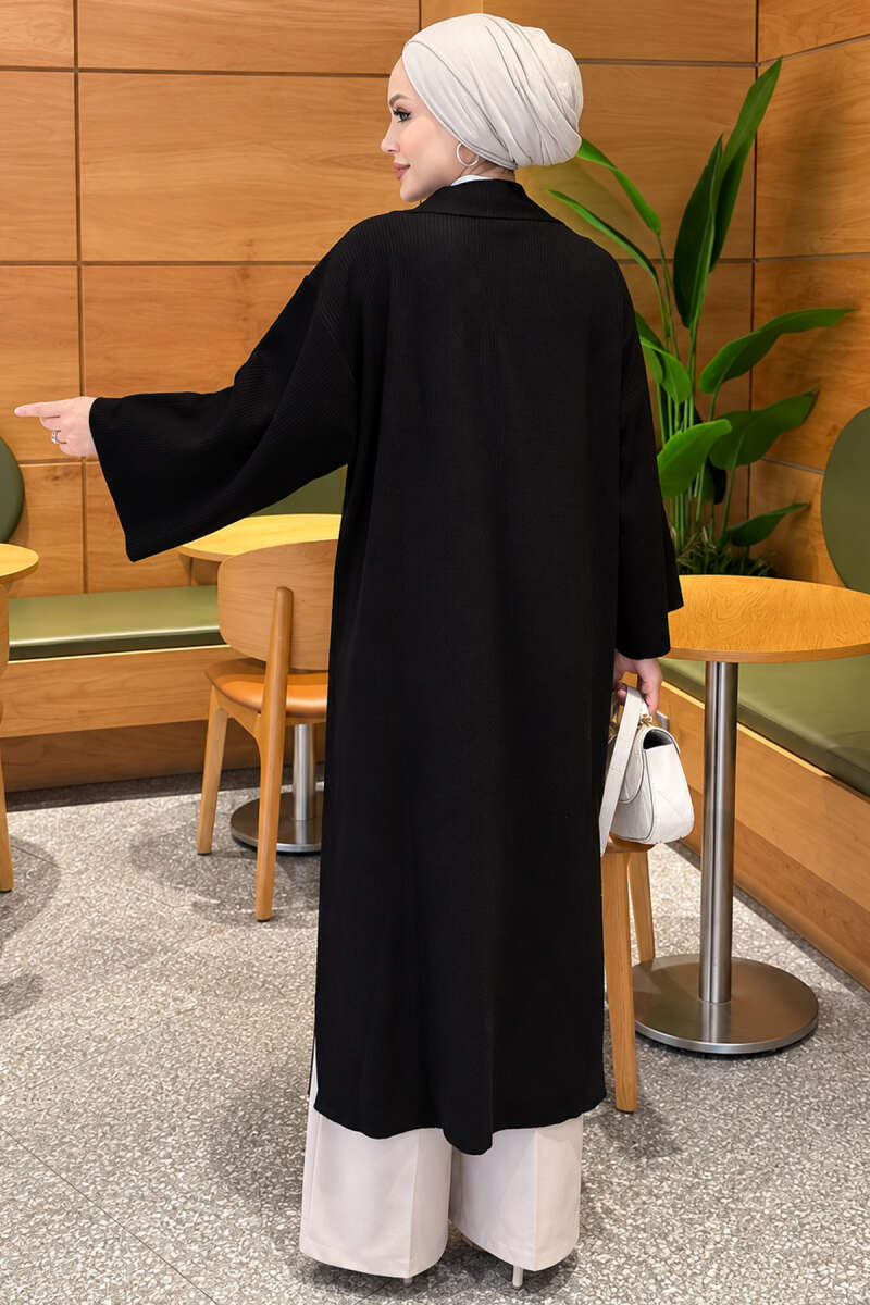 Long Knit Cardigan with Brooch Black - immagine 4
