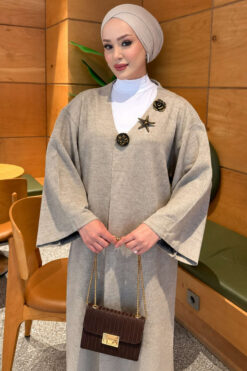 Alternative view of Long Knit Cardigan with Brooch Mink