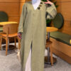 Long Knit Cardigan with Brooch Oil Green