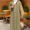 Long Knit Cardigan with Brooch Oil Green - الصورة 2