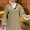 Long Knit Cardigan with Brooch Oil Green - الصورة 3
