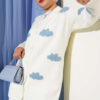 Cloud Pattern Button-Up Knit Cardigan Ecru
