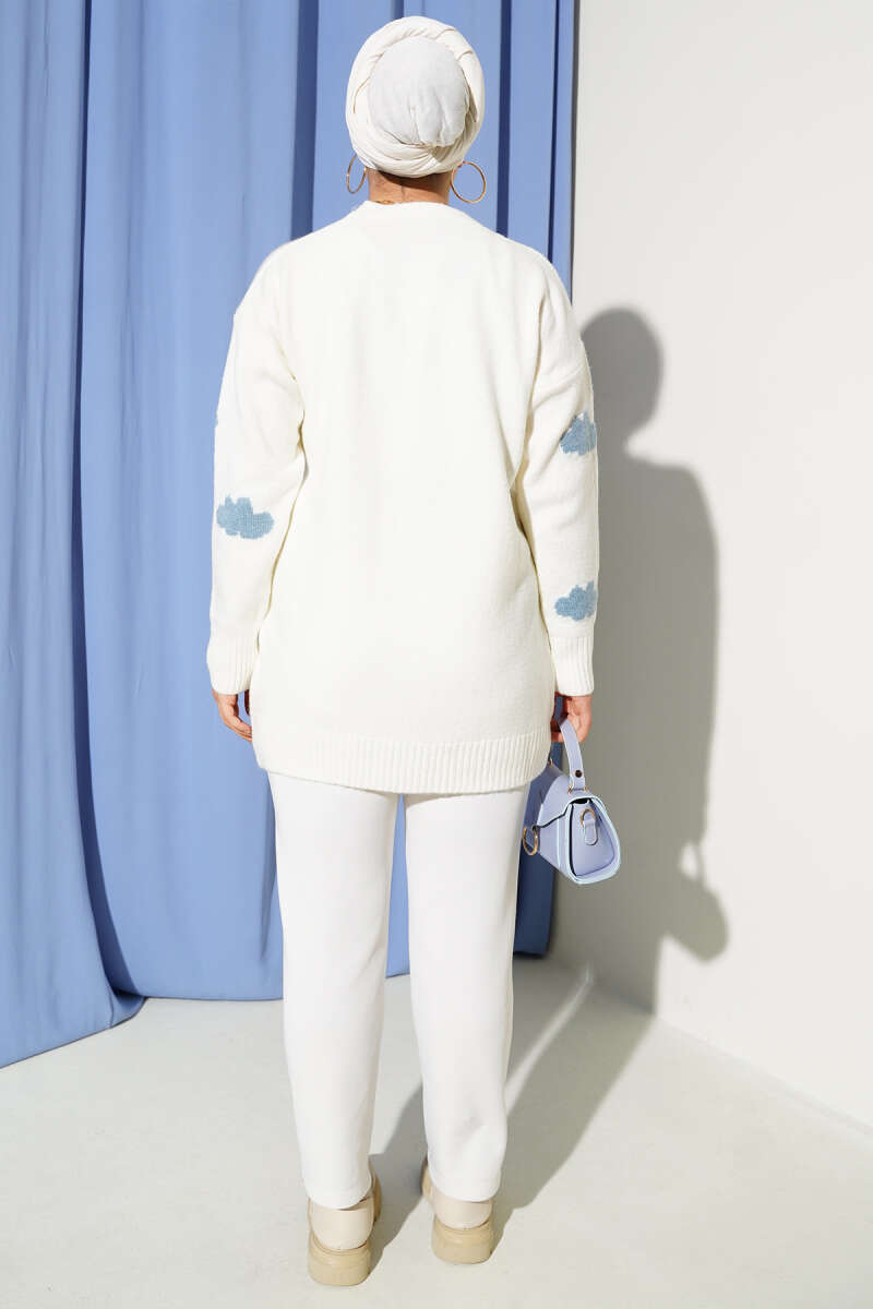 Cloud Pattern Button-Up Knit Cardigan Ecru - immagine 3